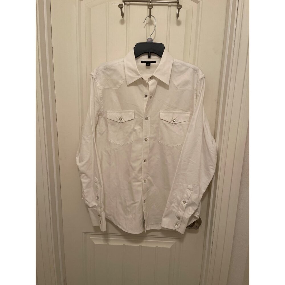 Vintage Banana Republic Western White Long Sleeve pearl Snap Men’s Shirt Sz Med - Picture 1 of 15